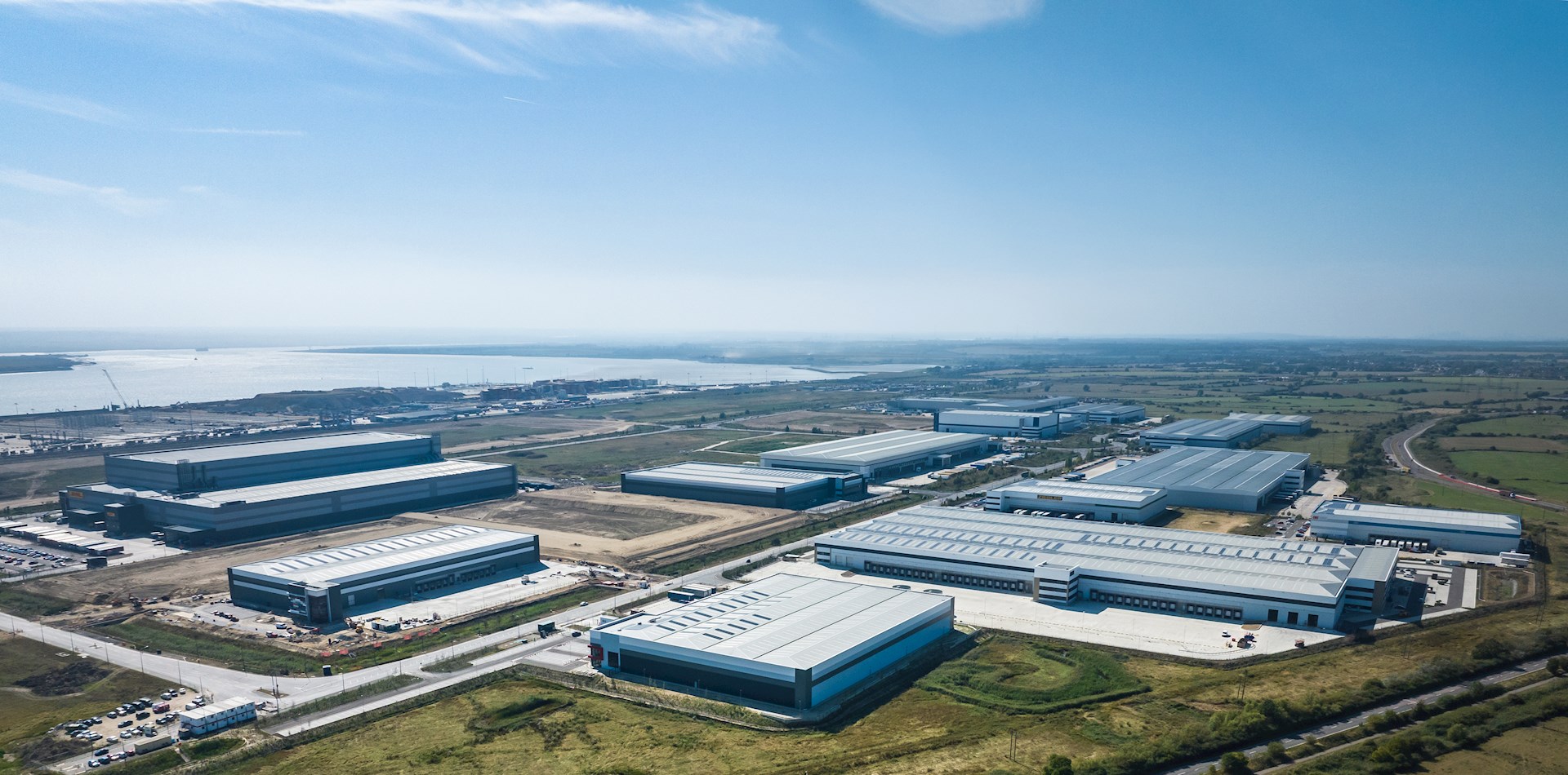 Aerial view of the logistics park at London Gateway